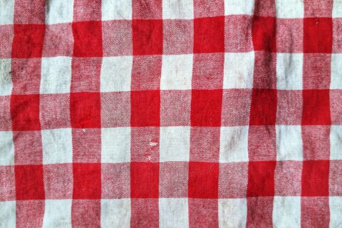 a red and white checkered table cloth