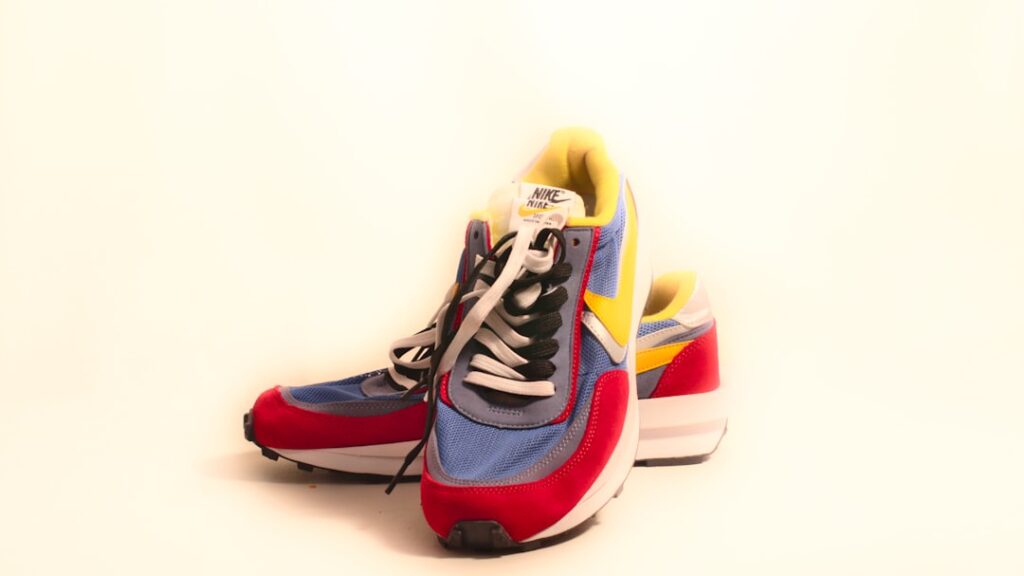 A pair of colorful sneakers on a white background