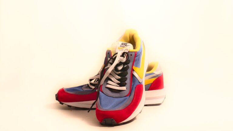 A pair of colorful sneakers on a white background